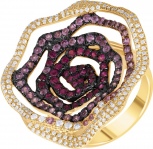 Кольцо с сапфирами, рубинами и бриллиантами из жёлтого золота (арт. 704759)