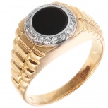Кольцо с бриллиантами, ониксом из желтого золота (арт. 730735)
