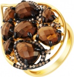 Кольцо с бриллиантами, раухтопазами из желтого золота (арт. 733484)
