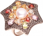 Кольцо с россыпью цветных камней из серебра с позолотой (арт. 735699)