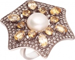Кольцо с цитринами, жемчугом и фианитами из серебра (арт. 735700)