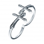 Кольцо Кресты на два пальца с фианитами из серебра (арт. 742139)