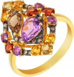 Кольцо с россыпью цветных и драгоценных камней из жёлтого золота (арт. 742311)