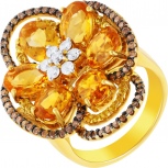 Кольцо с бриллиантами, цитринами и сапфирами из жёлтого золота (арт. 749440)