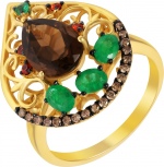 Кольцо с россыпью цветных и драгоценных камней из жёлтого золота (арт. 749547)
