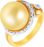 Кольцо с жемчугом и бриллиантами из жёлтого золота (арт. 749552)