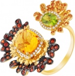 Кольцо с россыпью цветных и драгоценных камней из жёлтого золота (арт. 756923)