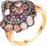 Кольцо с россыпью цветных и драгоценных камней из красного золота (арт. 757159)