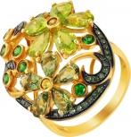 Кольцо с фианитами, бриллиантами и сапфирами из жёлтого золота (арт. 757291)