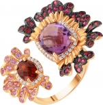 Кольцо с россыпью цветных и драгоценных камней из красного золота (арт. 757333)