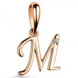 Подвеска буква "М" с 1 бриллиантом из красного золота (арт. 807077)
