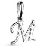 Подвеска буква "М" с 1 бриллиантом из белого золота (арт. 807122)