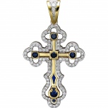 Крестик с бриллиантами, сапфирами и эмалью из комбинированного золота 750 пробы (арт. 821819)