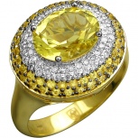 Кольцо с сапфирами, бриллиантами и кварцем из жёлтого золота (арт. 822827)
