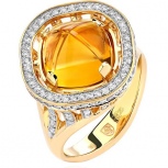 Кольцо с кварцем и бриллиантами из жёлтого золота (арт. 822973)