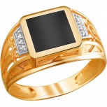 Кольцо с агатом и фианитами из красного золота (арт. 823704)