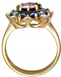 Кольцо с родолитом, сапфирами и бриллиантами из жёлтого золота 750 пробы (арт. 832396)