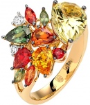 Кольцо с сапфирами, кварцем и бриллиантами из жёлтого золота (арт. 837991)