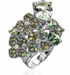 Кольцо с россыпью цветных и драгоценных камней из белого золота (арт. 838683)