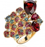 Кольцо с россыпью цветных и драгоценных камней из жёлтого золота (арт. 838690)