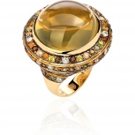 Кольцо с россыпью цветных и драгоценных камней из жёлтого золота (арт. 844864)