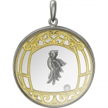 Подвеска "Попугай" с ювелирным стеклом и фианитом из чернёного серебра с позолотой (арт. 850503)