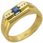 Кольцо с сапфиром и бриллиантами из жёлтого золота 750 пробы (арт. 872515)