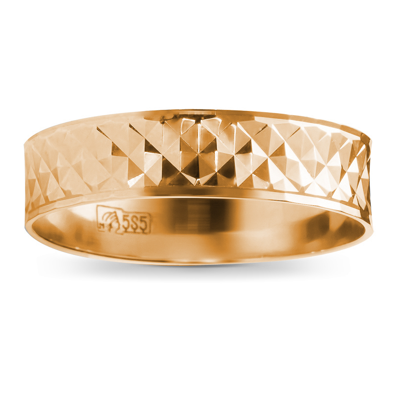Золотое кольцо с гранями. Кольцо с алмазной огранкой. Кольцо с позолотой 585 пробы. Обручальное кольцо из красного золота 01о010139 Эстет. Кольцо обручальное из красного золота (арт. Т140014724).